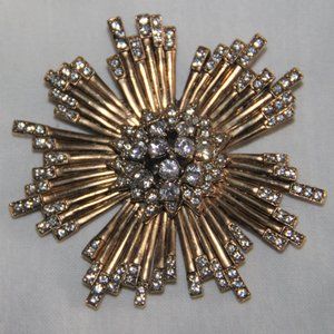 CINER Vintage Starburst Brooch Pin Gold Metal Rhinestones Costume Jewelry